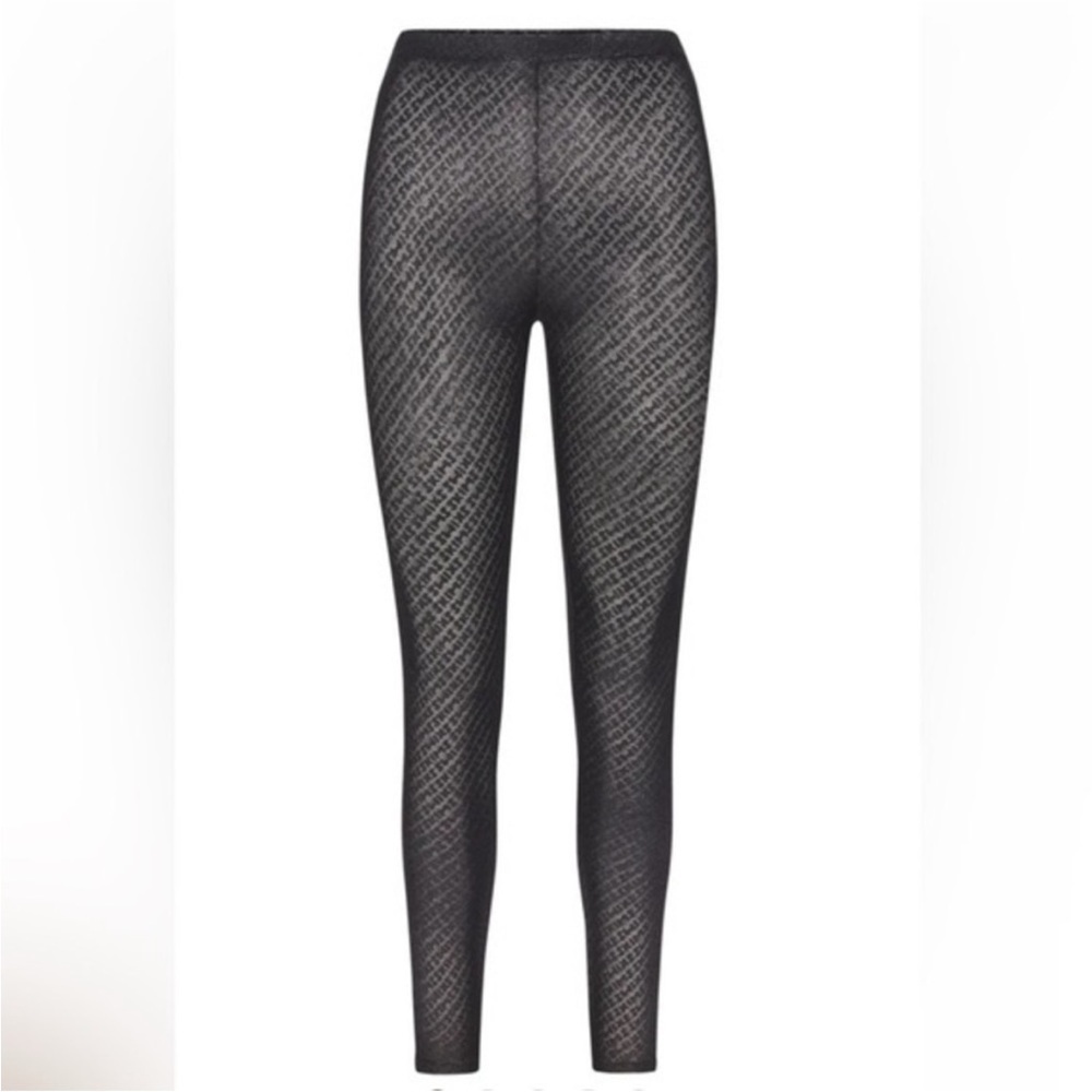 New! Skims Signature Logo Foil Print Mesh Leggings in Onyx Black - XXS